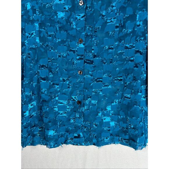 French Laundry Woman 2X Teal Textured Sheer Button-Up Blouse Boho Chic Top - Picture 4 of 10